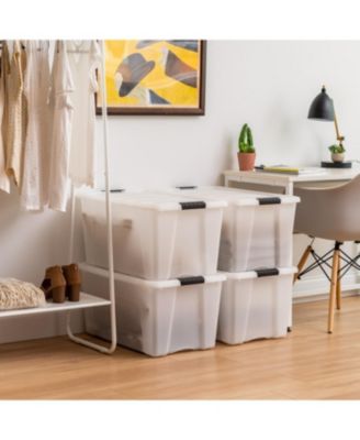 4 Pack 72qt Plastic Storage Bin with Lid and Secure Latching Buckles, Pearl