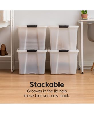 4 Pack 72qt Plastic Storage Bin with Lid and Secure Latching Buckles, Pearl