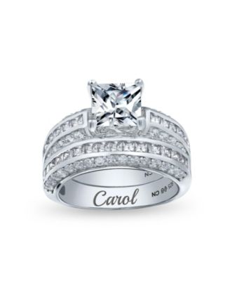 3CT Art Deco Style Square Princess Cut Solitaire Clear CZ Promise  Ring Set Sterling Silver