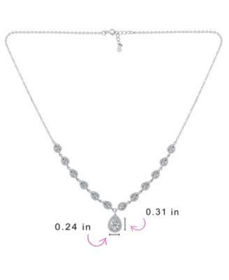 Classic Dainty Delicate Teardrop Halo Cubic Zirconia CZ V Collar Statement Necklace Sterling Silver