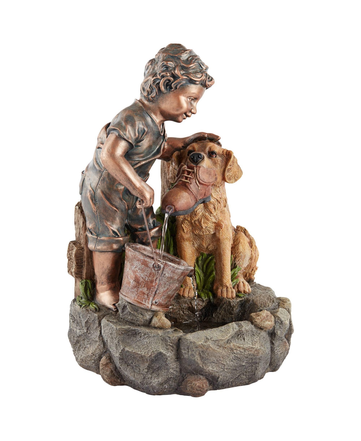 Northport Modern Boy Plays with Dog Outdoor Floor Water Fountain 24 3/4