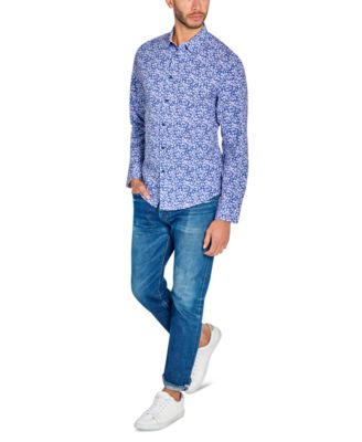 Men's Non-Iron Performance Stretch Moisture-Wicking Mini-Floral Button-Down Shirt
