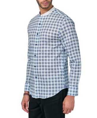 Men's Jett Moisture-Wicking Abstract Check Button-Down Mandarin Shirt