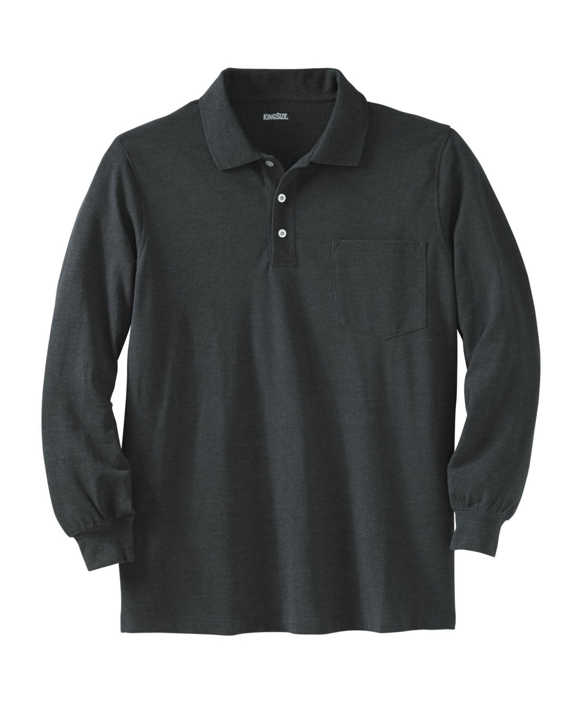 Big & Tall Long-Sleeve Shrink-Less Pique Polo - Heather charcoal