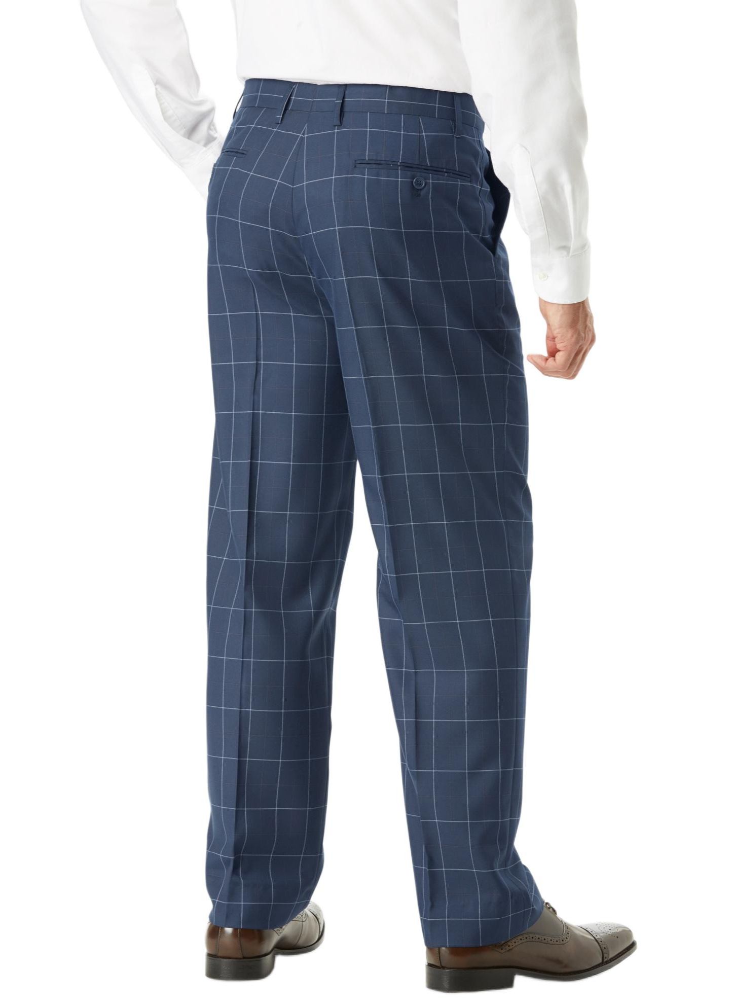 Мужские брюки KingSize Easy Movement Plain-Front Expandable Dress Pants, цвет: Тёмно-синий клетчатый — фото 2