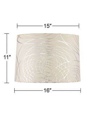 Set of 2 Drum Lamp Shades Off-White Silver Circles Medium 15" Top x 16" Bottom x 11" High Spider with Harp and Finial