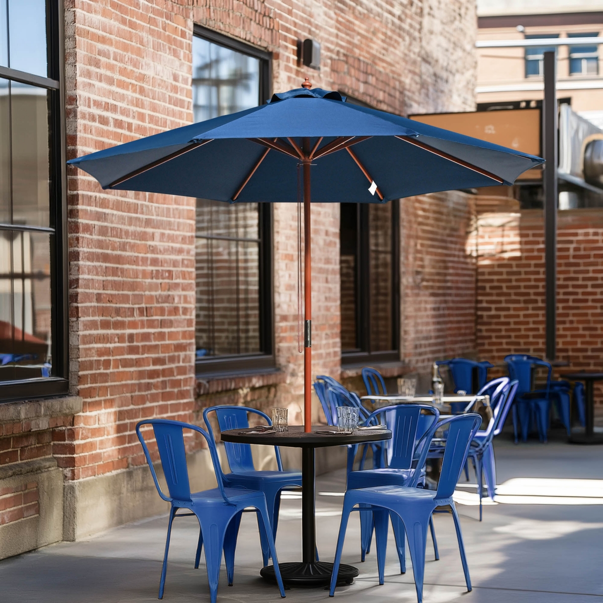 Yescom 9ft Wooden Pole Patio Umbrella 8 Ribs Outdoor Garden Parasol Backyard Sunshade