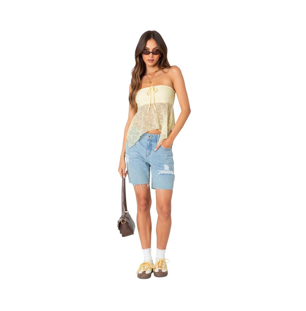 Edikted Women's Embroidered Sheer Strapless Top
