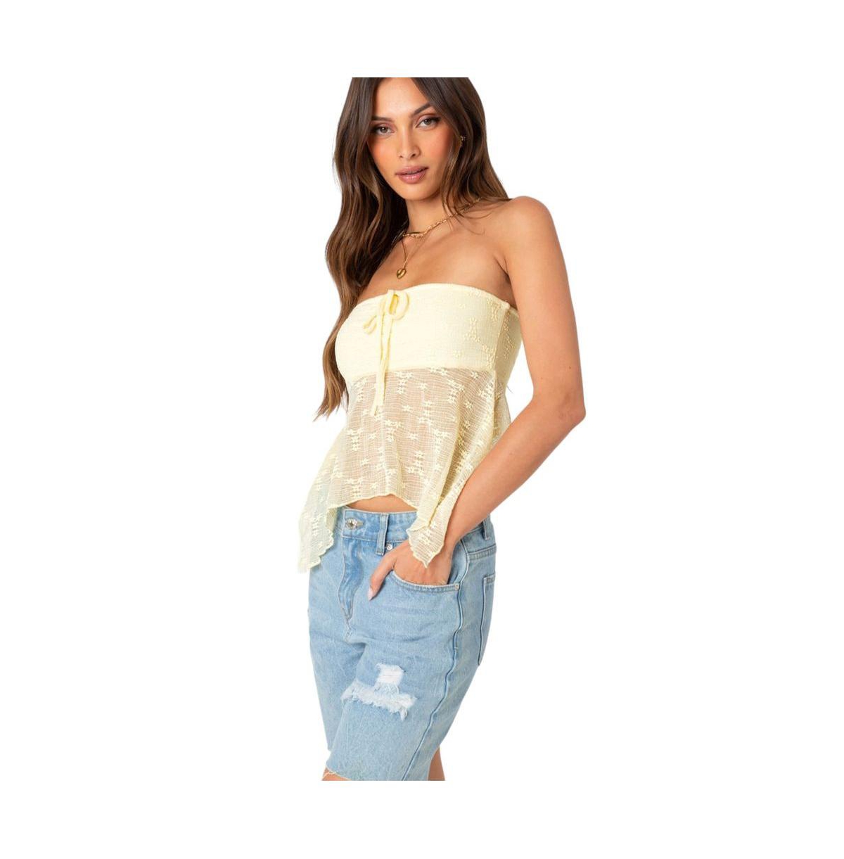 Edikted Women's Embroidered Sheer Strapless Top