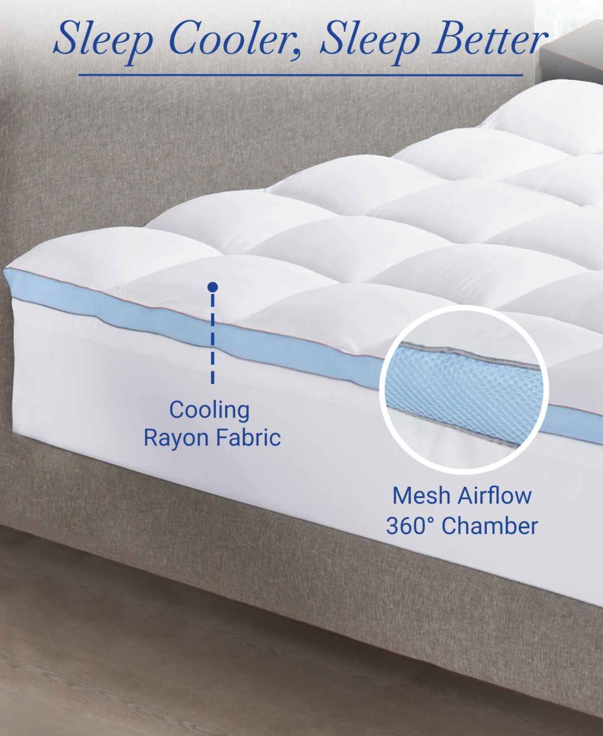 Extra Thick Cooling Mattress Topper Size, Plush Pillow-Top Mattress Topper by California Design Den