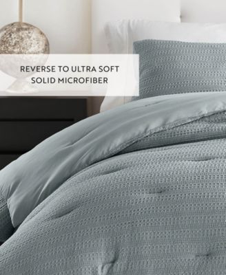 Waffle Textured 3-Piece Comforter Set, Full/Queen