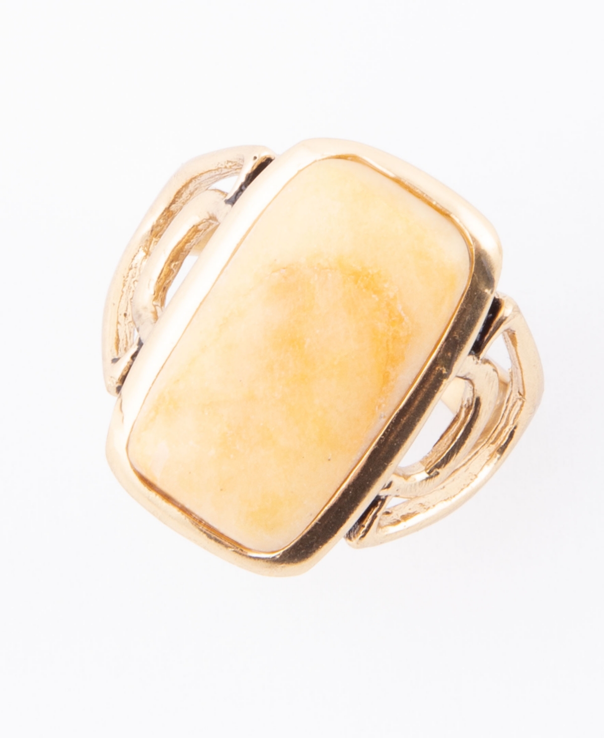 Luster Yellow Agate Golden Bronze Rectangle Ring - Genuine yellow agate