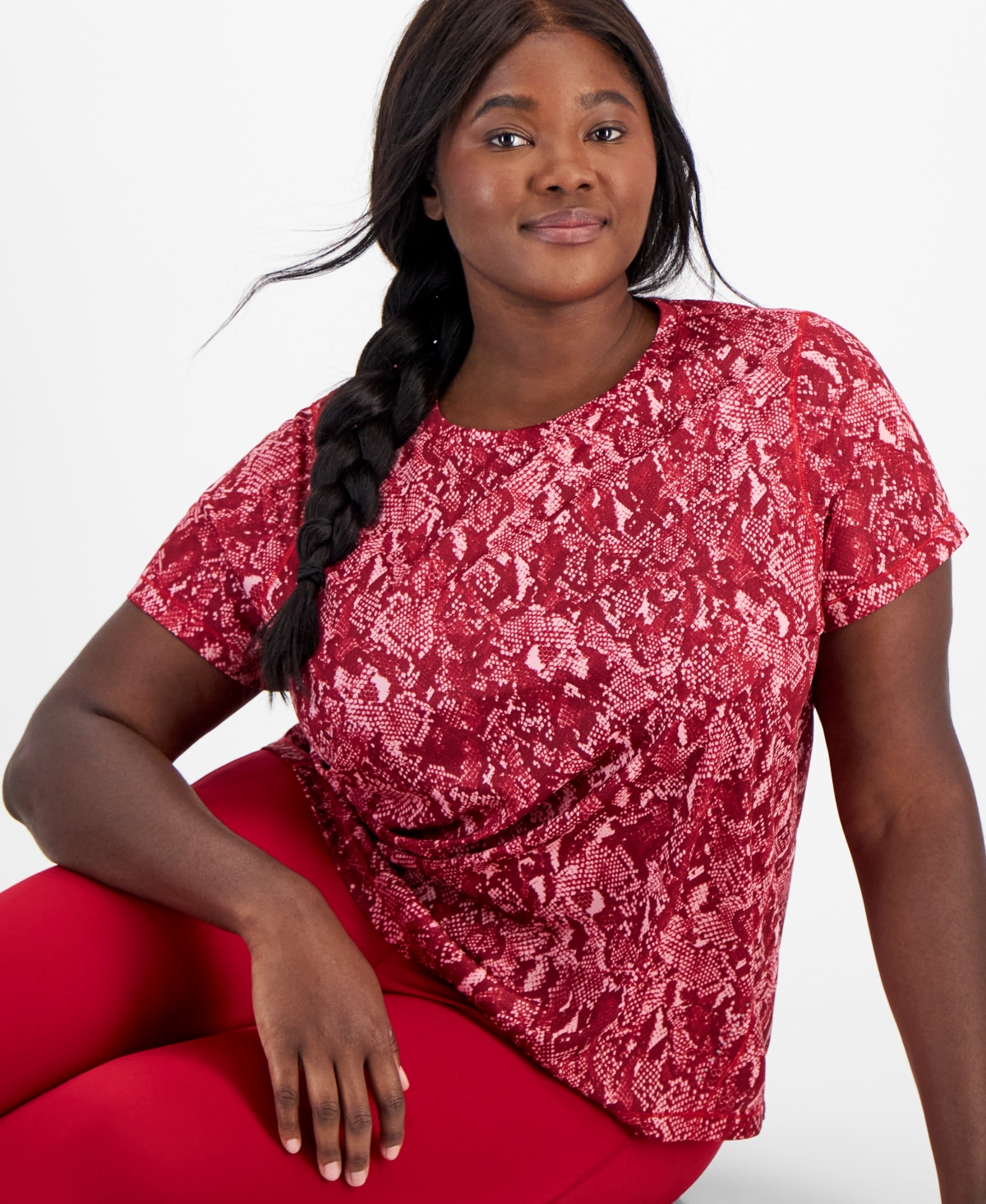 Id Ideology Plus Size Snakeskin-Print Mesh T-Shirt, Created for Macy's