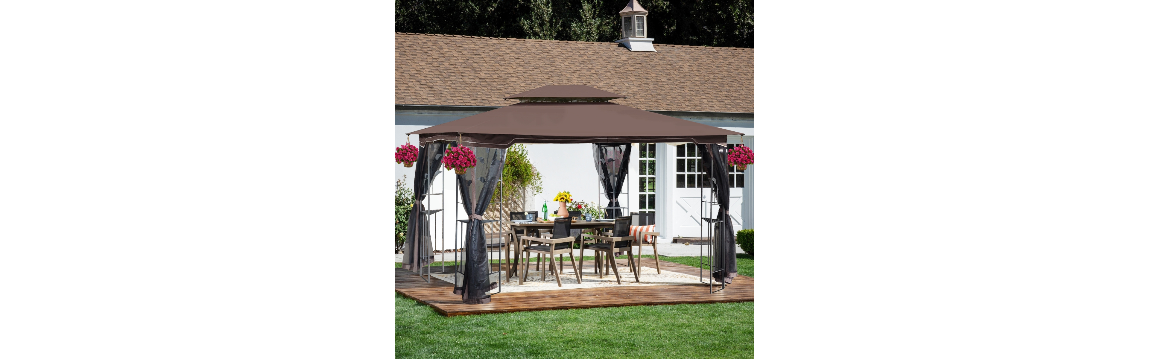 13 X 10 Outdoor Patio Gazebo Canopy Tent With Ventilated Double Roof And Mosquito Net