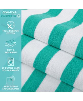 Cali Cabana Striped Soft Cotton 4 Pack Beach Towels, 30x60 in