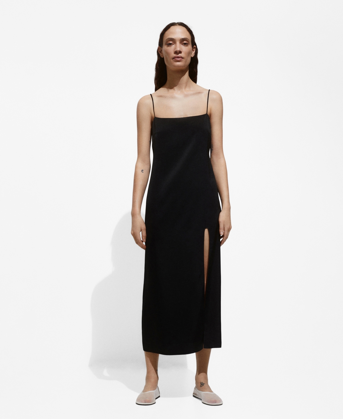 Mango Women's Side-Slit Satin Dress