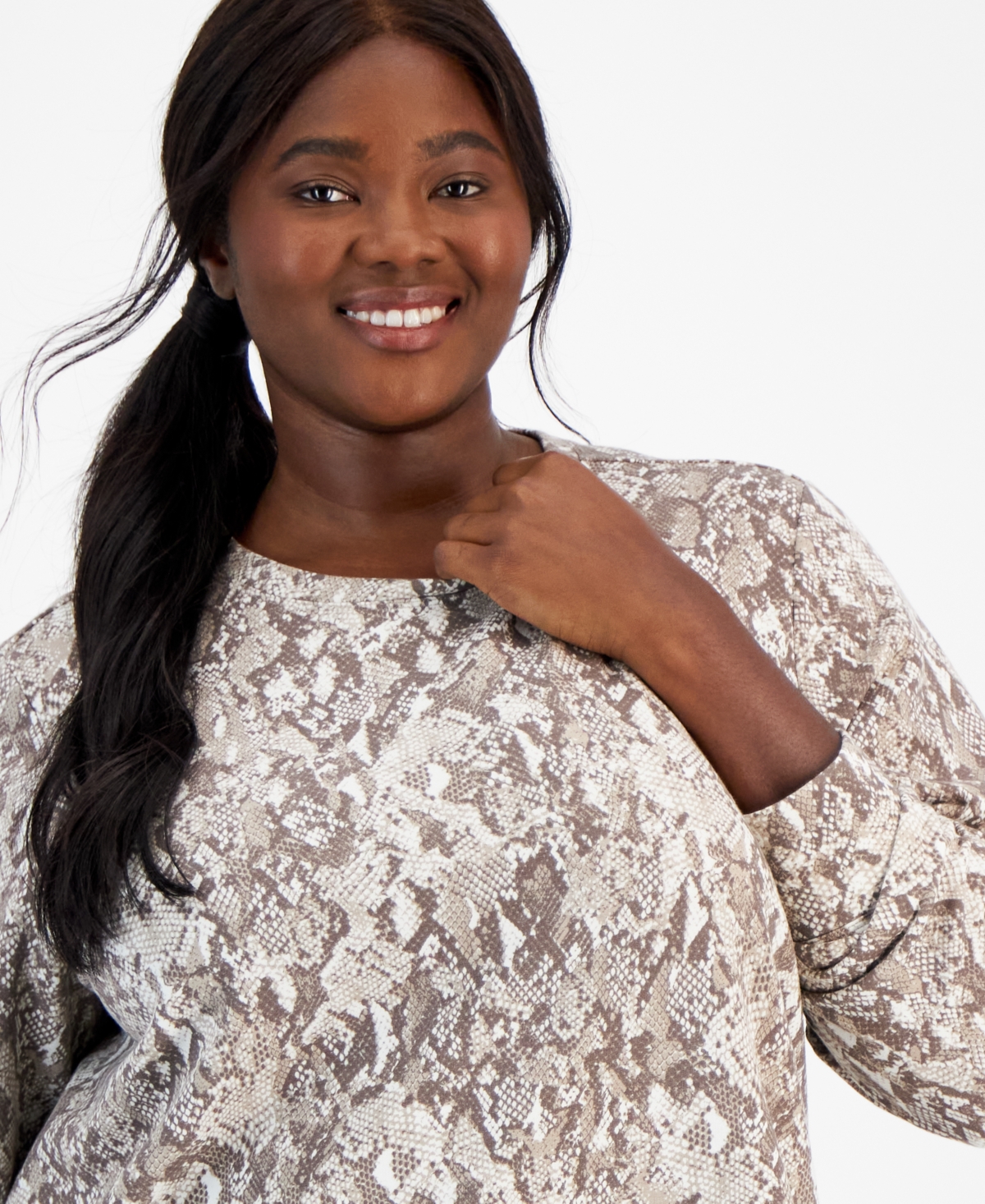 Id Ideology Plus Size Snakeskin-Print Fleece Sweatshirt, Created for Macy's