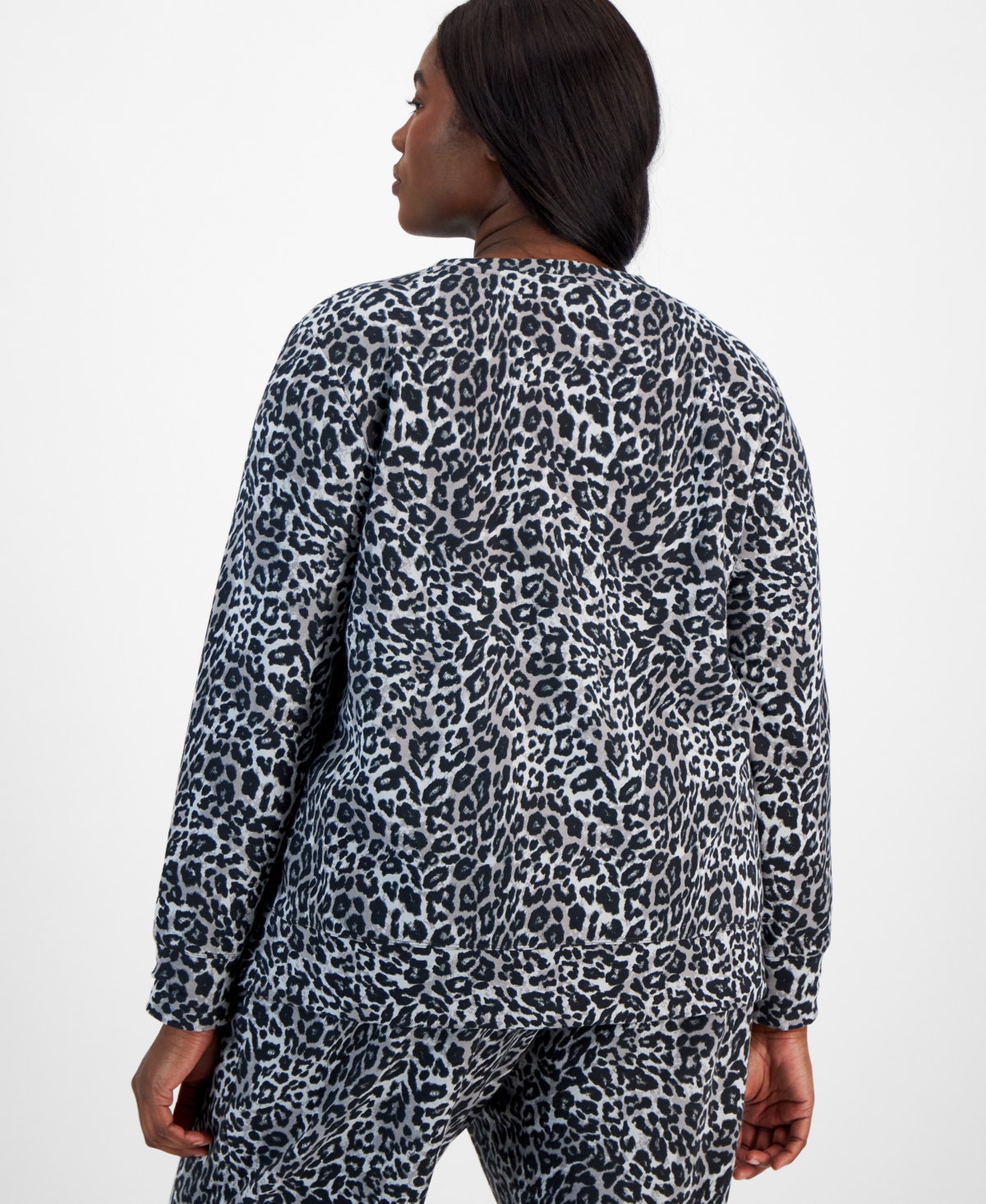 Id Ideology Plus Size Relaxed Animal-Print Crewneck Fleece Sweatshirt, Created for Macy's