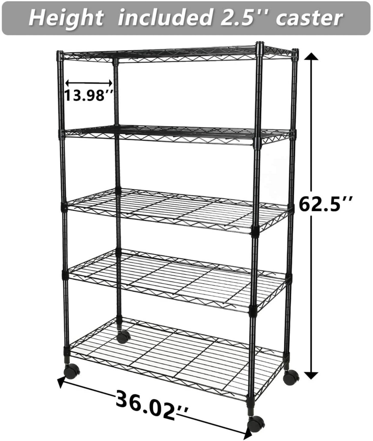 Streamdale Furniture Simple Deluxe Heavy Duty 5-Shelf Shelving Unit With Wheel And Adjustable Feet, 36
