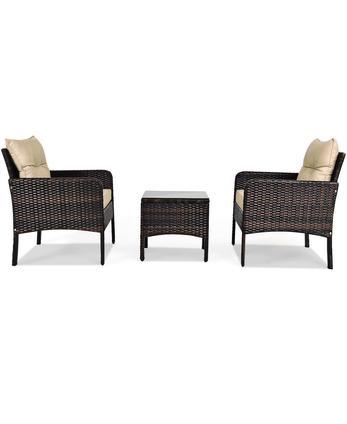 Sugift 3 Pieces Outdoor Patio Rattan Conversation Set with Seat Cushions