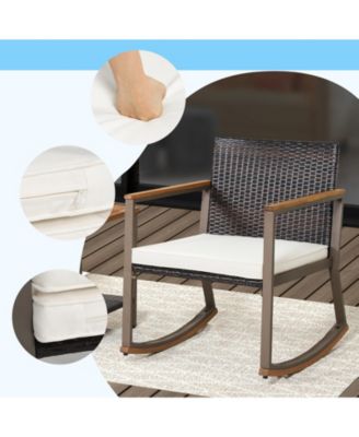 3 Pieces Rattan Rocking Bistro Set with Coffee Table and Cushions