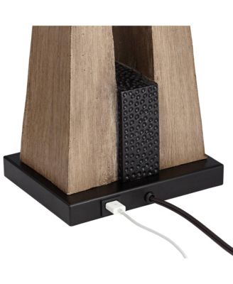 Mitchell Rustic Farmhouse Table Lamps 27" Tall Set of 2 Wood with USB Charging Port Oatmeal Tapered Rectangular Shade for Living Room