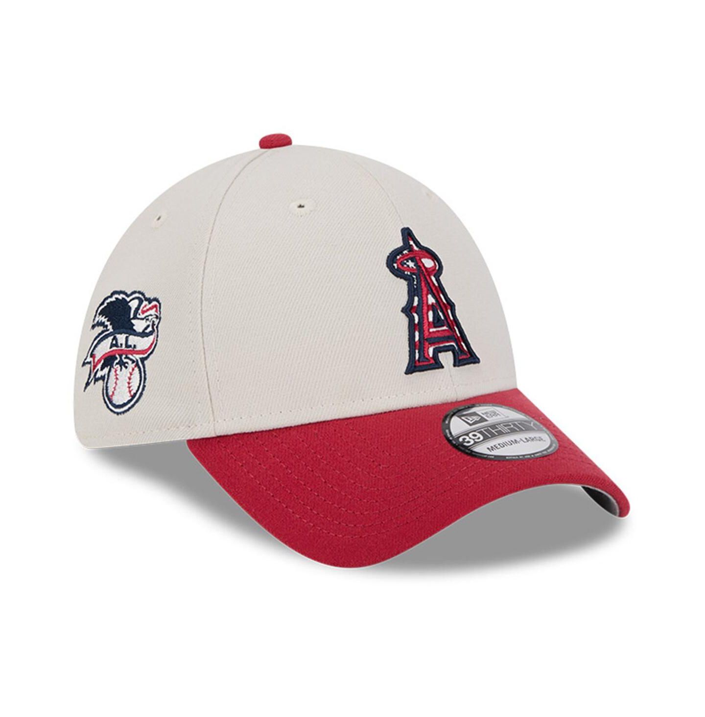 Мужская кепка New Era Red Los Angeles Angels 2024 Fourth of July 39THIRTY Flex Hat — фото 1