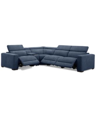 Nevio 5-Pc. Fabric Power Headrest L-Shape Sectional and Console with 3 Power Motion Chairs