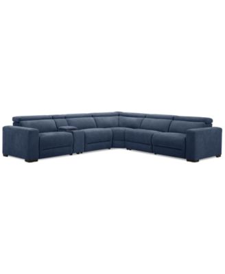Nevio 6-Pc. Fabric Power Headrest L-Shaped Sectional and Console with 2 Power Motion Chairs