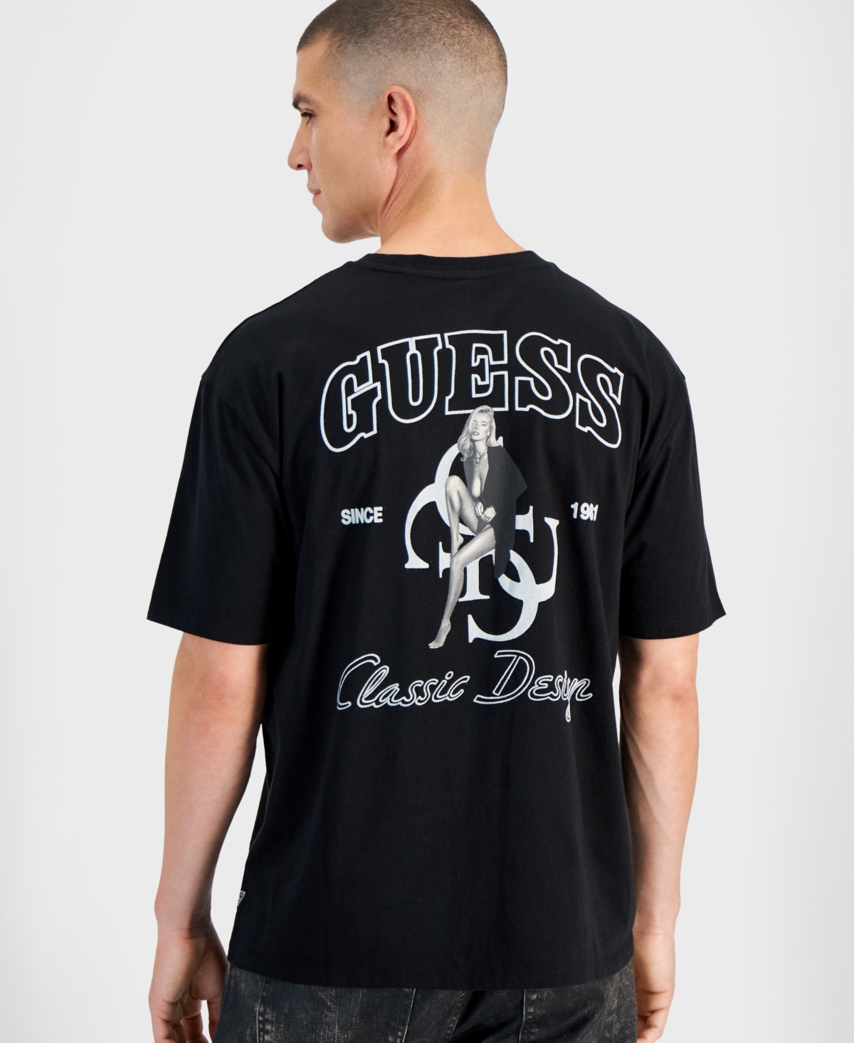 Guess Men's Relaxed Fit Short Sleeve Model Print T-Shirt - Jet Black A996