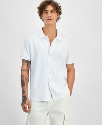 GUESS Men's Aster Knit Short Sleeve Button-Up Shirt - Macy's