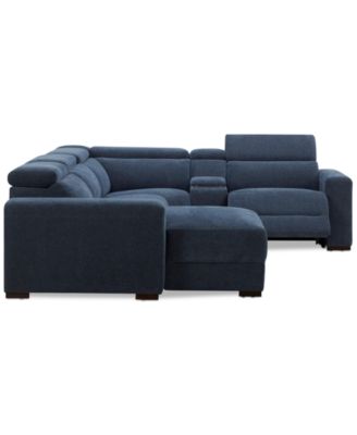 Nevio 5-Pc. Fabric Power Headrest Sectional and Chaise with 1 Power Motion Chair