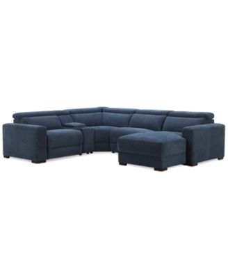 Nevio 5-Pc. Fabric Power Headrest Sectional and Chaise with 2 Power Motion Chairs