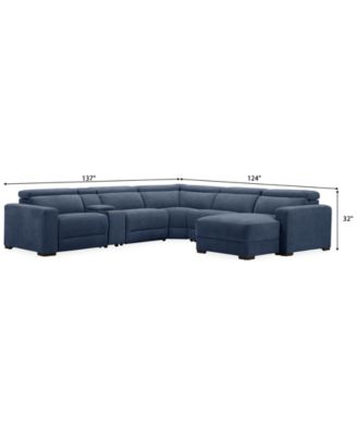 Nevio 6-Pc. Fabric Power Headrest Sectional with Chaise & Console and 1 Power Motion Chair