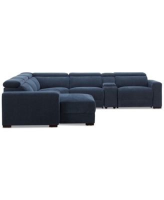 Nevio 6-Pc. Fabric Power Headrest Sectional with Chaise & Console and 2 Power Motion Chairs