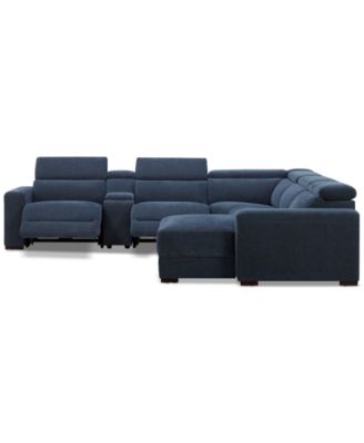 Nevio 6-Pc. Fabric Power Headrest Sectional with Chaise & Console and 2 Power Motion Chairs