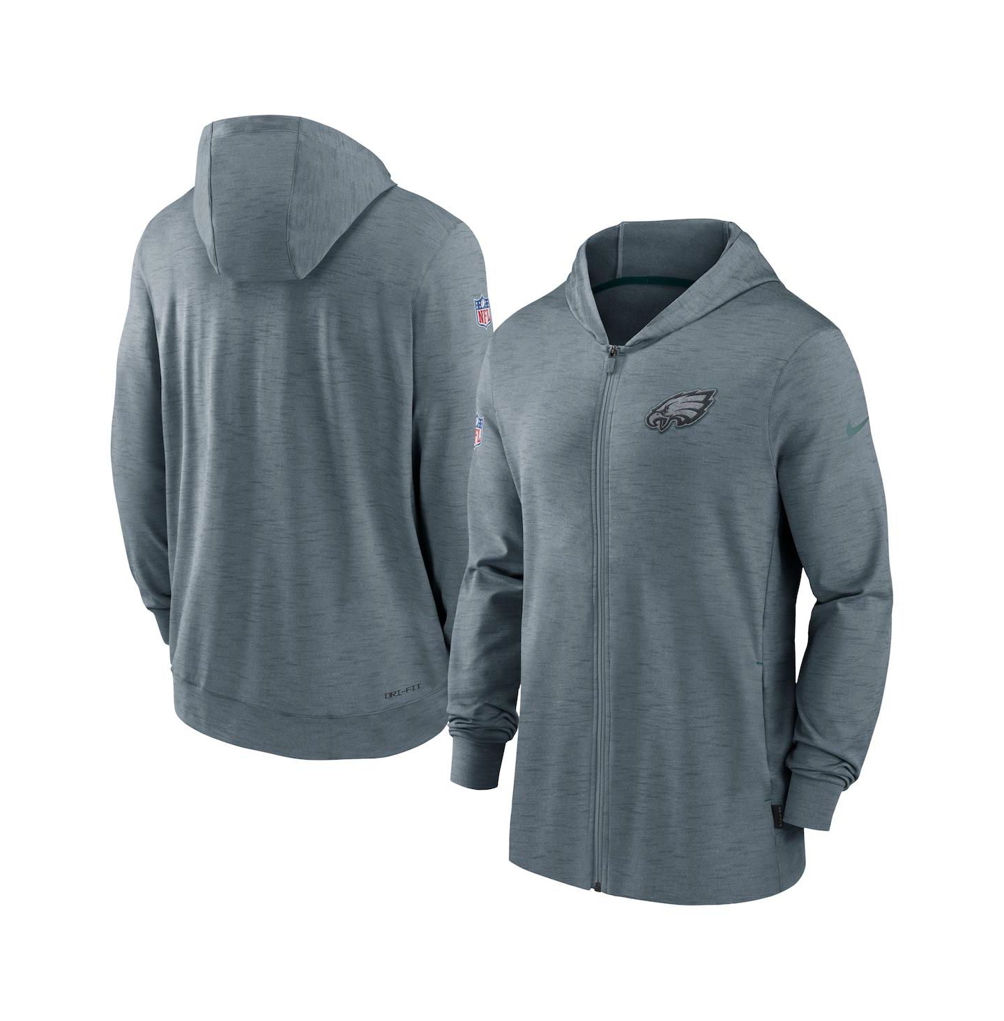 Мужская куртка Nike Heather Gray Philadelphia Eagles Sideline Team Pop Full-Zip Hoodie Jacket — фото 1