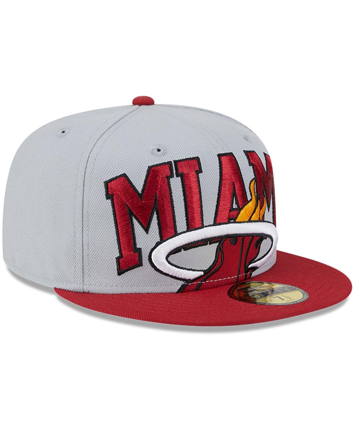 New Era Men's Gray/red Miami Heat Tip-off Two-tone 59fifty Fitted Hat In Gray,red