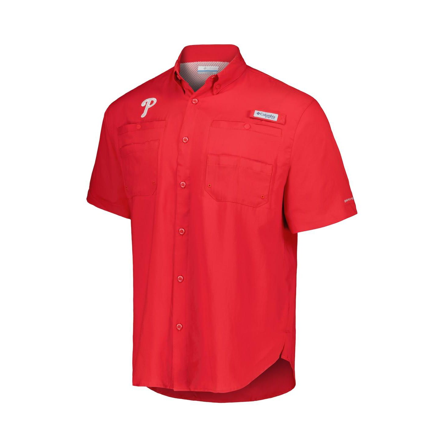 Мужская рубашка Columbia Red Philadelphia Phillies Tamiami Omni-Shade Button-Down — фото 2