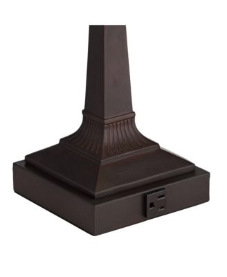 Traditional Piano Banker Desk Table Lamp 17" High with AC Power Outlet Bronze Floral Art Glass Bedroom Office