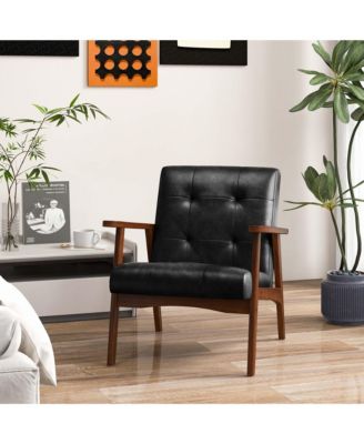 Mid Century Accent Chair Tufted Reading Armchair Solid Rubber Wood