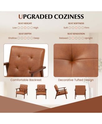 Mid Century Accent Chair Tufted Reading Armchair Solid Rubber Wood