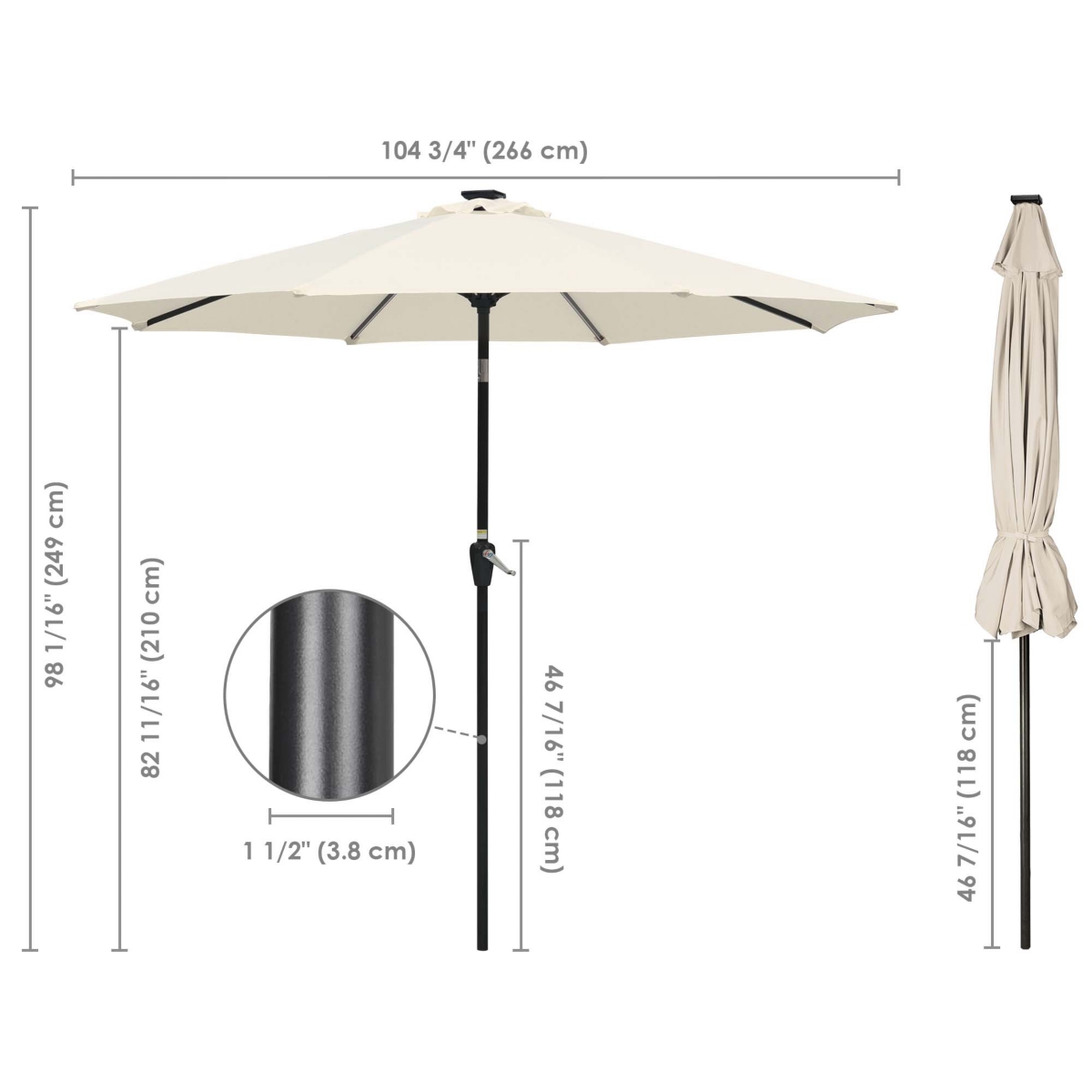 Yescom 9ft Solar Power Led Patio Umbrella Outdoor Parasol Pool Sunshade Tilt with Crank