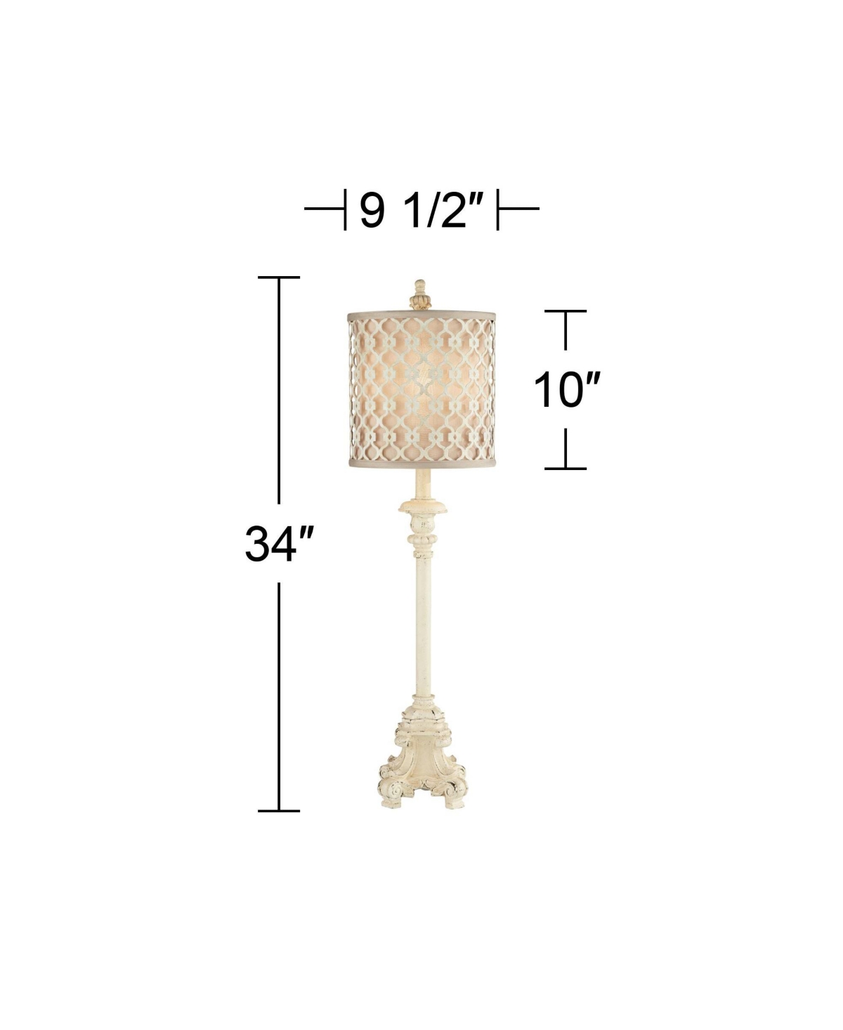 Regency Hill French Country Traditional Candlestick Buffet Table Lamp Vintage like Tall Skinny Ivory Off White Metal Lattice Double Shade for Livi