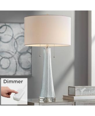 Miriam Modern Table Lamp 28 1/2" Tall Aqua Blue Fluted Glass with Table Top Dimmer White Drum Shade for Bedroom Living Room House