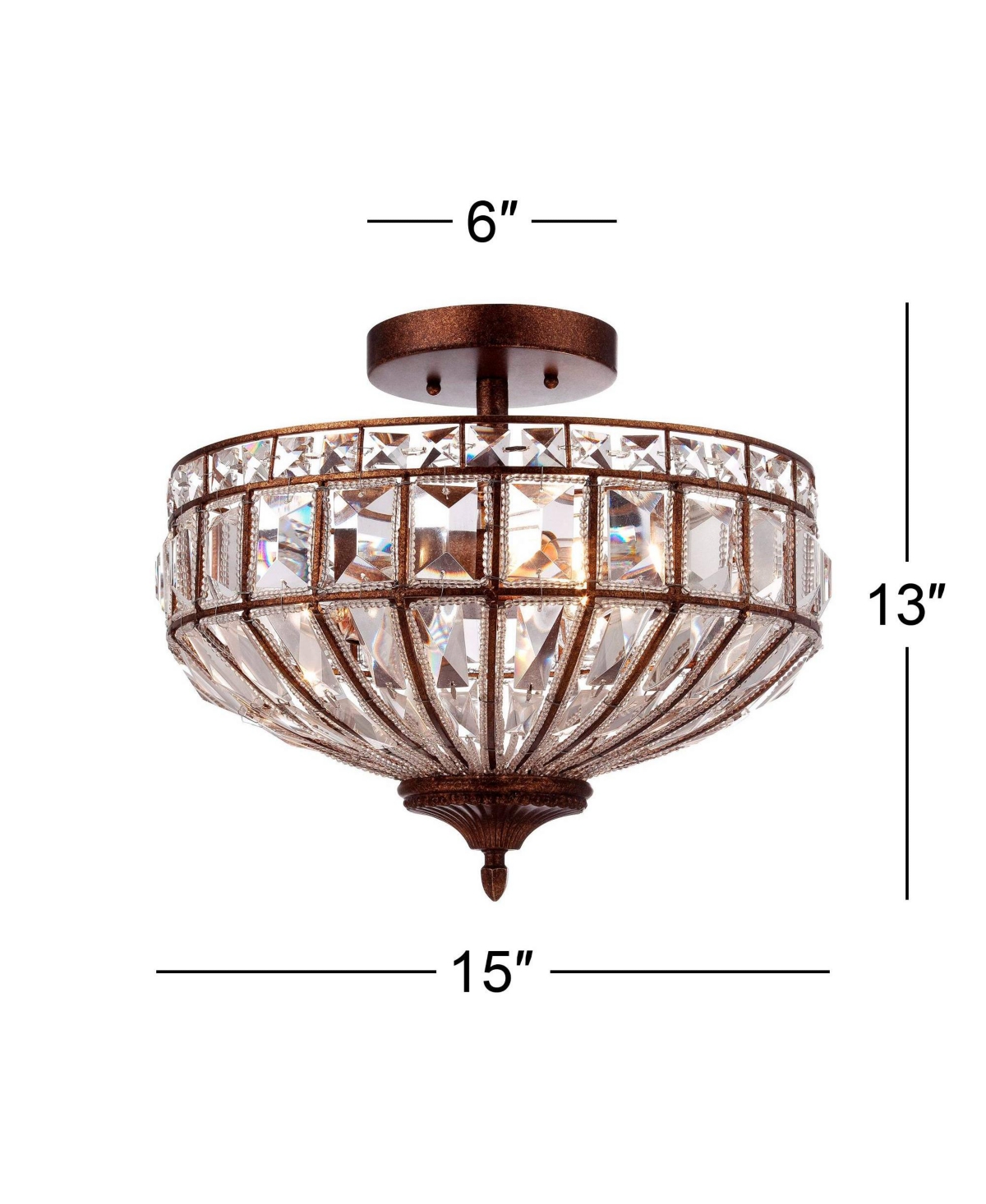 Vienna Full Spectrum Ibeza Ceiling Light Semi Flush Mount Fixture Wide MochaMetal Faceted Clear Crystal Glass Bowl for Bedroom Kitchen Livi