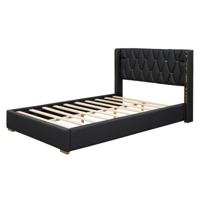 Streamdale Full Size Upholstered Platform Bed with Metal Strips, Black