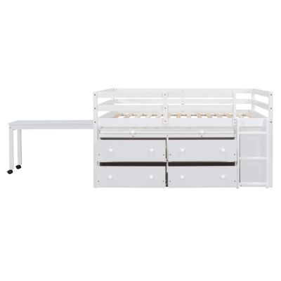 Streamdale White Loft Bed with Desk and Drawers