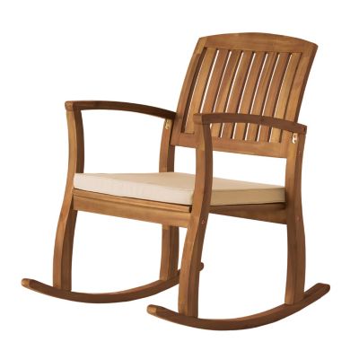Acacia Wood Rocking Chair with Weather-Resistant Cushions and Slat Panel Design