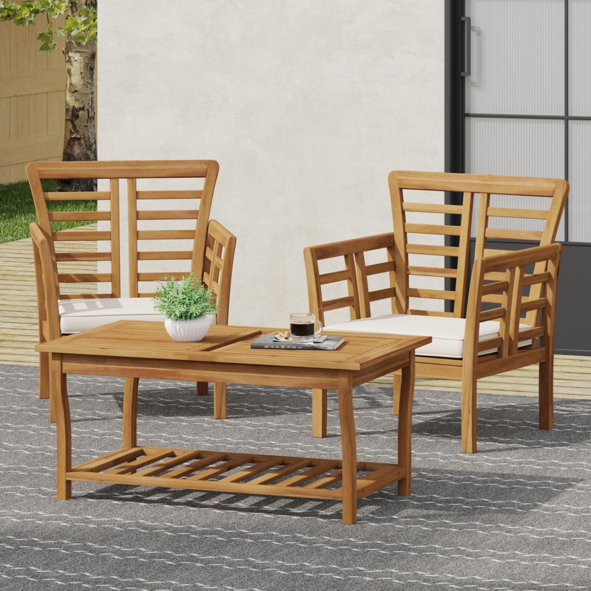 Simplie Fun Modern, Weather-Resistant Acacia Wood Seating Set with Slat Panel Design